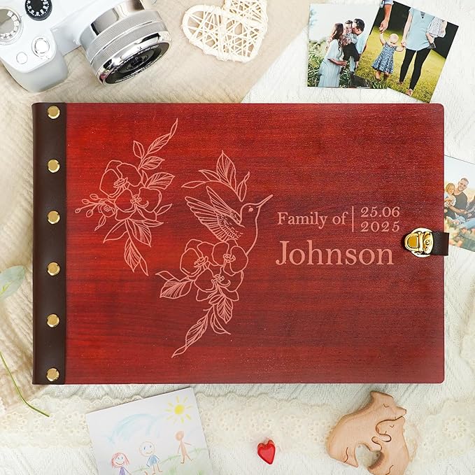Personalized Family Photo Album, Wooden Family Scrapbook for Generations, Memory Photo Album For Wedding, Baby, Family Memories, Custom Engraved Vintage Memory Book