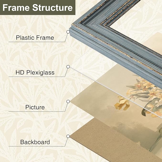 Vittanly 5x7 Picture Frame Set of 4, Vintage Photo Frame for Wall or Tabletop, Display 5x7 Pictures, Rustic Farmhouse Home Decor, Vintage Blue