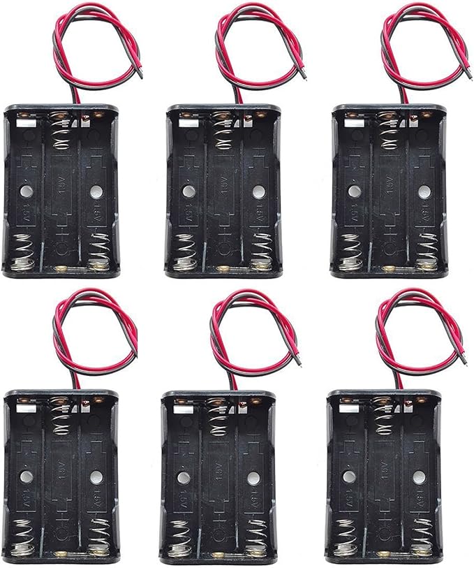 6PCS 3 x 1.5V AAA Battery Spring Clip Black Plastic 3 x 1.5V AAA Battery Case Holder Box Black Red Wire Leads