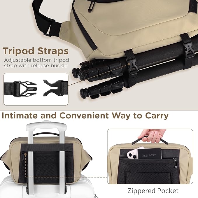 TAAOKA Camera Sling Bag,Waterproof Camera Case with Tripod Holder,Lightweight DSLR/SLR/Mirrorless Camera Bags Crossbody for photographers-Coffee