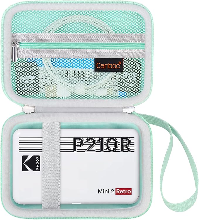 Canboc Case for KODAK Mini 2 Retro 4PASS Portable Photo Printer/KODAK Mini Shot 2 Retro Instant Digital Camera, Mesh Bag fits Photo Paper and Cable, Mint Green
