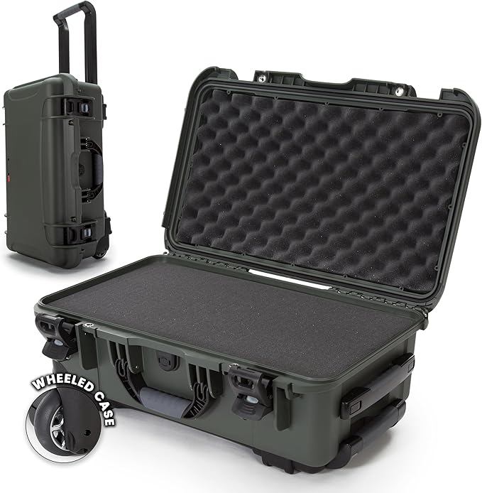 NANUK 935 Hard Case with Cubed Foam and Lid Organizer – Waterproof Protective Equipment Case with Wheels, 22” x 14” x 9” – Dustproof, Airline Carry-On Approved – Olive