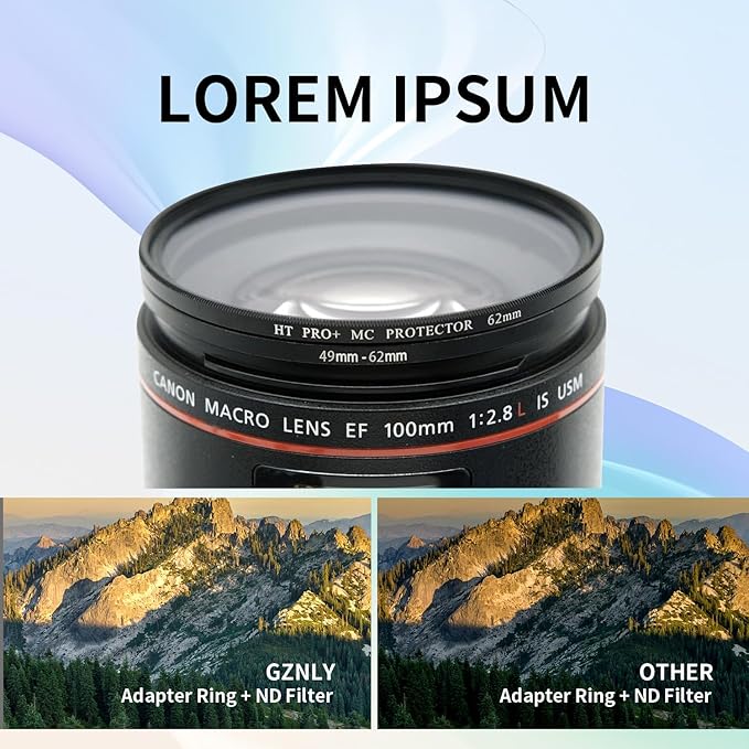 49-62mm Step-Up Ring Adapter, 49mm to 62mm Step Up Filter Ring for 49mm Lens Mount 62mm for DSLR Lenses and ND UV CPL IR Filters （49-62mm）