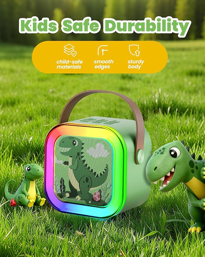 Mini Karaoke Machine for Kids Girls & Boys - Portable Bluetooth Speaker with 2 Wireless Microphones - Kids Birthday Gifts for Ages 4-10 - Dinosaur