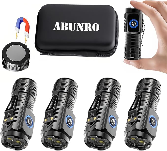 ABUNRO Rechargeable Flashlights 4 Pack, Mini Flashlight High Lumens 3 LED Emergency Handheld Flashlight, 5-Modes Mini Rechargeable Flashlight for Camping Biking Hiking Outdoor Home Emergency