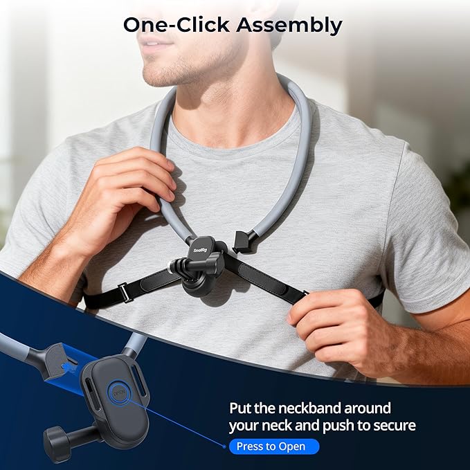 SMALLRIG Neck Mount for Action Camera with Adjustable Chest Strap, 2-Prong Interface Chest Mount for GoPro Hero 13/12/11/10/9, for DJI Osmo 360/Nano/Action 6/5 pro/4/3, for Insta360 Ace Pro 2-5596