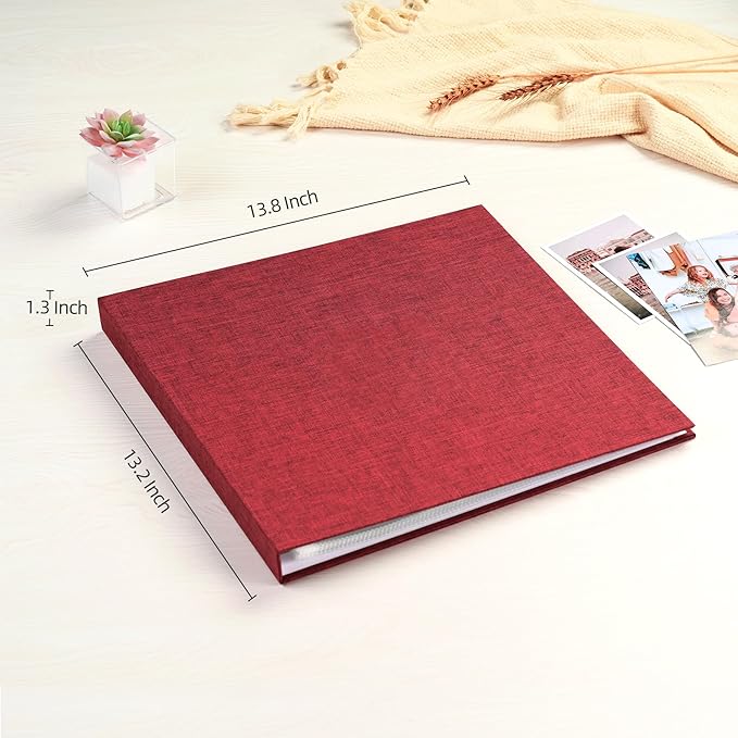 Mublalbum 12x12 Inch Large 3 Ring DIY Scrapbook Photo Album with 20 Plastic Sleeves 40 Pages Linen Cover Folder Binder for Baby Travel Wedding Anniversary and DIY Projects (Red)
