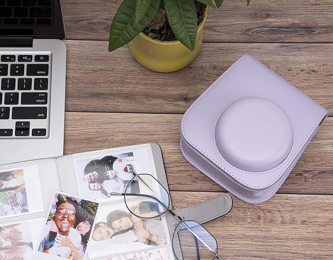 Frankmate PU Leather Camera Case Compatible with Fujifilm Instax Mini 11 12 Instant Camera with Adjustable Strap and Pocket (Purple)