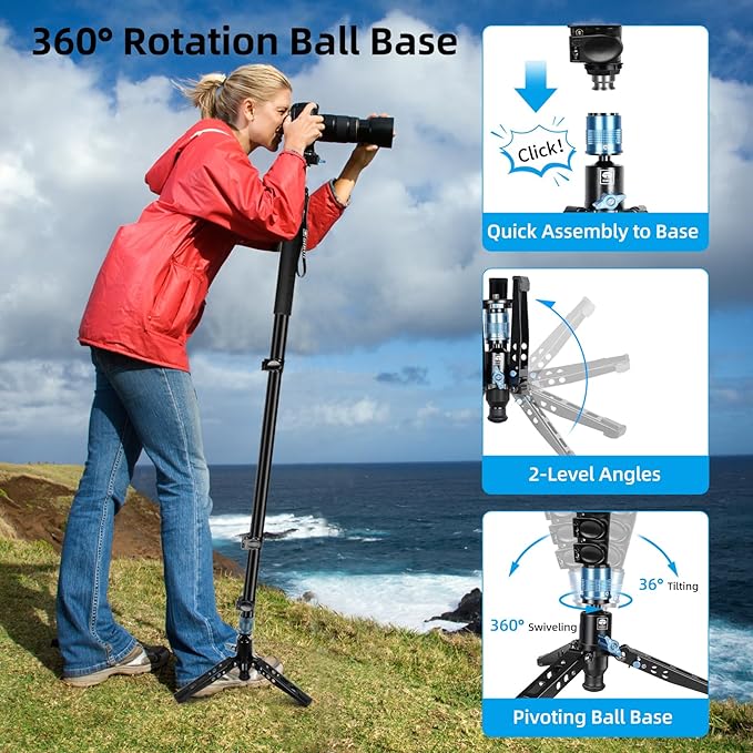 SIRUI 75.8" Monopod with Feet, Professional Aluminum Travel Monopod for Cameras with Quick Release Plate, Max Load 33lbs, Compatible with Sony Canon Nikon DSLR Camera, AM-404FL+QC-55