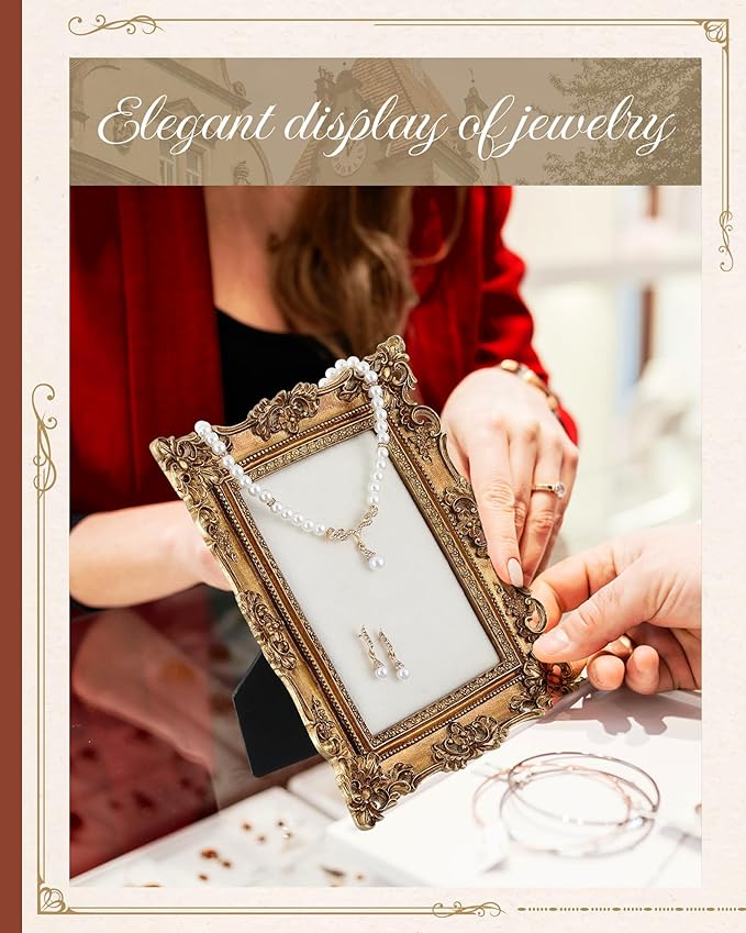 2 Pcs Gold Jewelry Display Stand Vintage Necklace Organizer Ring Holder Earring Tray Resin Jewelry Photography Props Frame with Velvet Backing for Gifts (White,Large,Small,Hollowed out)