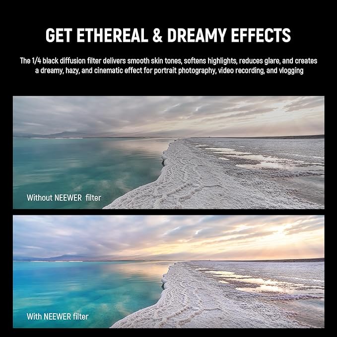 NEEWER 1/4 Black Diffusion Phone Lens Filter, Quick Release Multicoated HD Optical Glass Dreamy Effect Filter Compatible with iPhone 16 Pro (PA073) 16 Pro Max (PA074) Phone Cage, FL-I5