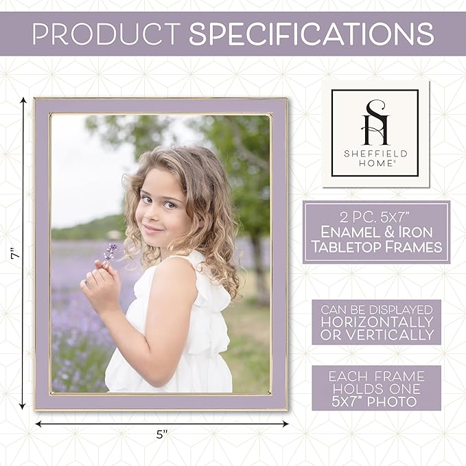 Sheffield Home Tabletop Picture Frame – Iron Enamel Decorative Display Frame for Home or Office, 5x7 Inch, Purple