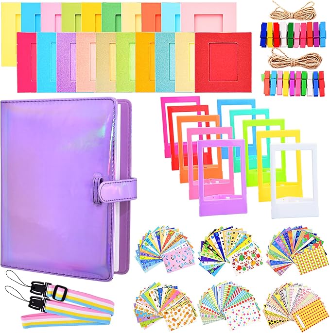 Sunmns Accessories Bundle Kit Compatible with Fujifilm Instax Mini 12 11 9 8 90 70 Instant Camera, Include Album, Film Stickers, Photo Frames, Hanging Frame, Strap (Bright Purple)