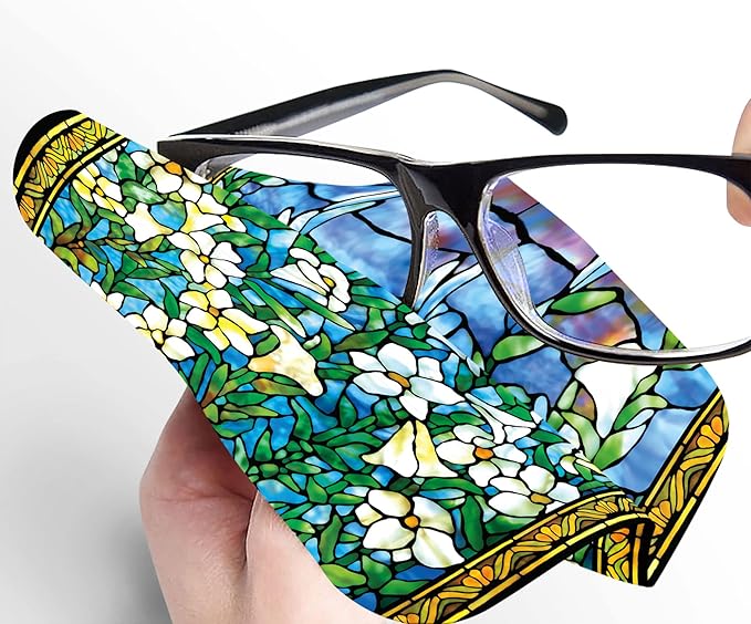 RainCaper Quality Microfiber Lens Cleaning Cloth - 6”x6” - for Eyeglasses, Sunglasses, Phones, Screens, Blue-Light Glasses, Monitors - Fine Art Design - Tiffany Field of Lilies