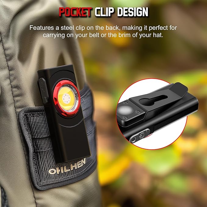 EDC Flashlight Rechargeable, 700 Lumens Mini LED Flashlight with 8 Modes Dual Light Sources Magnetic Flashlights with Clip Waterproof Pocket Flat Flashlights for Night Working (2, Black)