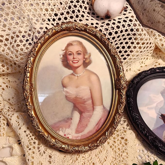 Vintage Oval Picture Frame,Classic Ornamental Photo Frame Antique Frame with Intricate Carvings,Tabletop Display and Wall Mount,Real Glass Front,Old-Fashion (Bronze Gold, 5x7)