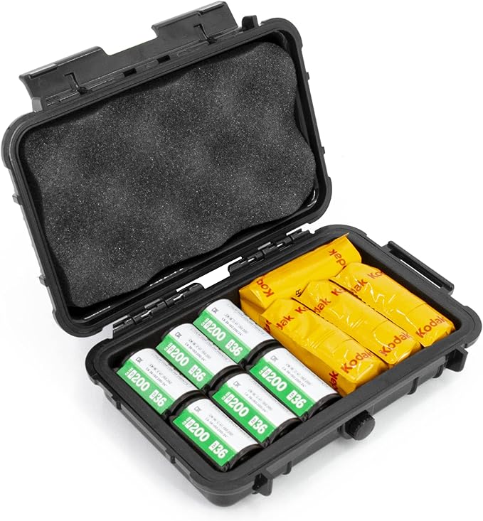 CASEMATIX Hard Shell 35mm Film Case - 7" Waterproof & Lightproof Holder for up to 12 x 35mm or 8 x 120 Film Rolls, Travel Container