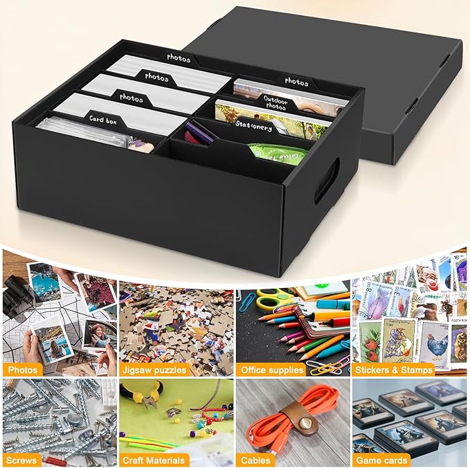 ATPWONZ 2 PCS Photo Storage Box for 5"x7" Photos, with 16 Inner Picture Boxes, 15“ x 10.3“ x 6.1“ Photo Organizer Box, Portable Scrapbook Photo Boxes with Lid, for Photo Stickers Stamps Seeds(Black)