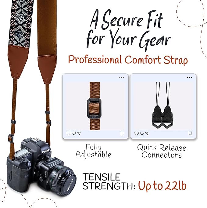 Art Tribute Camera Strap for All DSLR and Mirrorless Cameras. Add Your Name Or Initials Make It a Personalized Gift