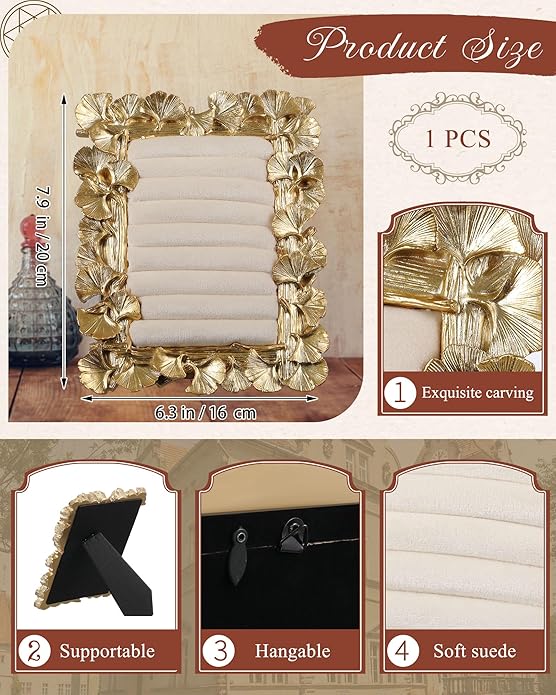 Jewelry Display Stand Vintage Necklace Organizer Ring Holder Earring Tray Resin Jewelry Photography Props Frame with Velvet Backing for Gifts