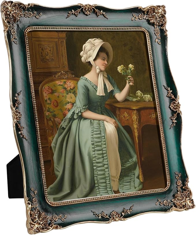 8x10 Vintage Picture Frame, Ornate Green Resin Photo Frame with Gold Accents, Wall Mounting & Tabletop Display for Home Decor, Ideal Gift for Wedding Anniversary Housewarming