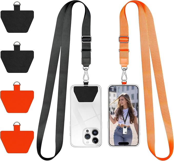 Doormoon Phone Lanyard, Universal Adjustable Neck Strap for Phone Case Keys ID Badges Cell Phone Lanyard Compatible with iPhone, Samsung, Most Smartphones, 2 Pack, Black Orange