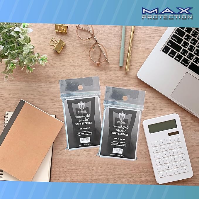 Max Protection Notched Penny Sleeves - 100ct Packs - Easy Glide Notched Card Holders- Premium, Acid-Free & Archival Safe Protection for Trading/Sports/Collectible Cards (10000 Sleeves)