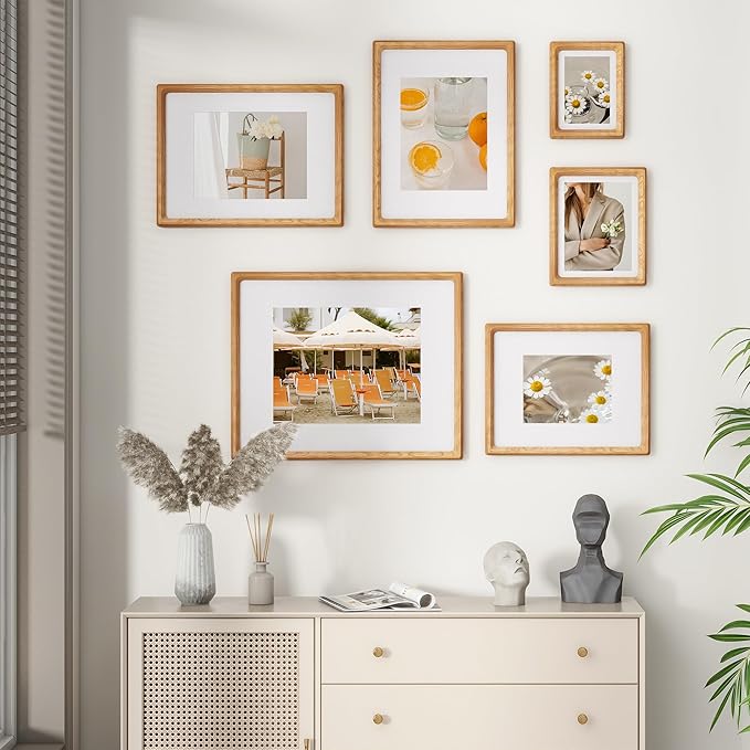 5x7 Picture Frame, USA-Sourced Natural Cherry Wood Photo Frame with Tempered Glass, Handcrafted Rounded Corner 5 x 7 Wooden Frame Matted to 4x6 Photos, Wall or Tabletop Display