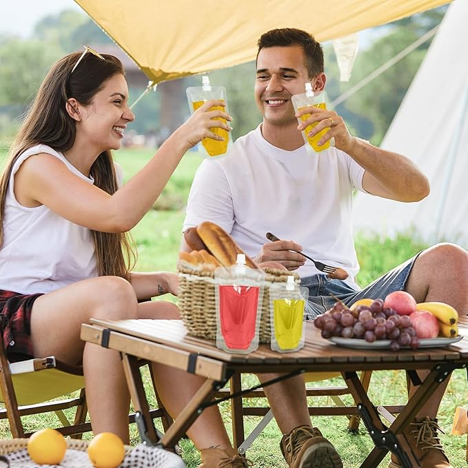 100PCS 8OZ Plastic Flasks,Reusable Drink Pouches with Funnel,Spouted Drinking Bags for Liquid Beverage Juice,Leak-Proof Food Grade for Travel Outdoor Sports Concert Cruise Events