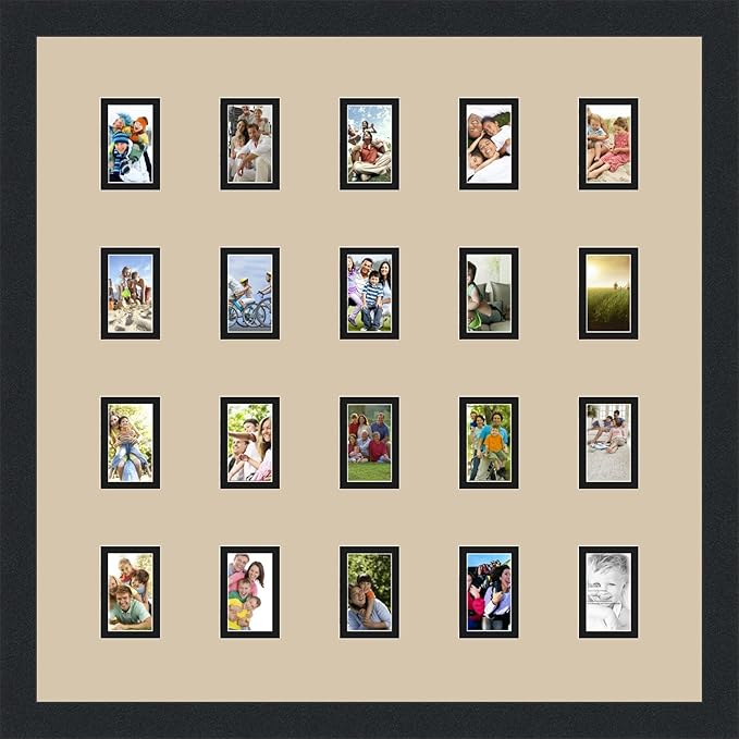 ArtToFrames Collage Photo Frame Double Mat with 20-2x3 Openings and Satin Black Frame