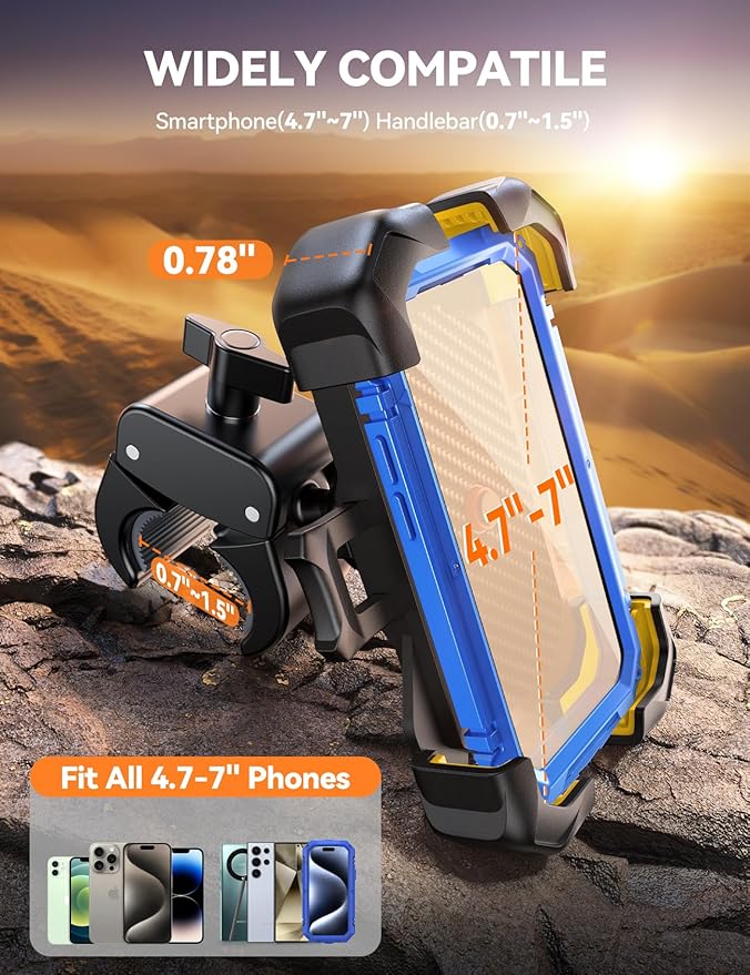 JOYROOM Motorcycle Phone Mount, [1s Auto Lock][100mph Military Anti-Shake] Bike Phone Holder for Bicycle, [10s Quick Install] Handlebar Phone Mount, Compatible with iPhone, Samsung, All Phone, Yellow