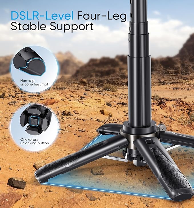 MAGIC JOHN Phone Tripod, Portable Selfie Stick, Pocket Size Tripod for iPhone, Selfie Stick with Detachable Remote Control & 2 Fill Light for Photograph, Live Streaming, Video Recording