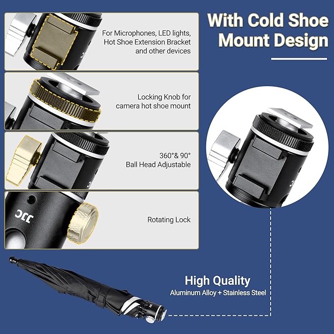 3 Level Height Adjustable Camera Hot Shoe Umbrella, Upgrade Rain Umbrella with Cold Shoe Mount, Rain Cover Protector Sunshade for Canon Sony Nikon Fuji DSLR & Mirrorless Camera
