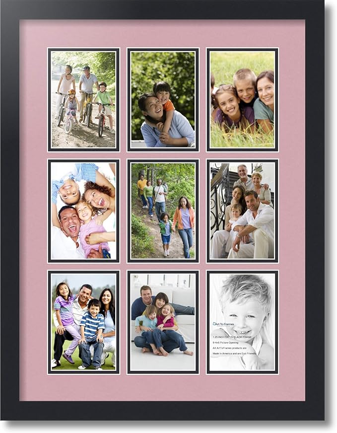ArtToFrames Collage Photo Frame Double Mat with 9-4x6 Openings with Satin Black Frame and Seashell mat.