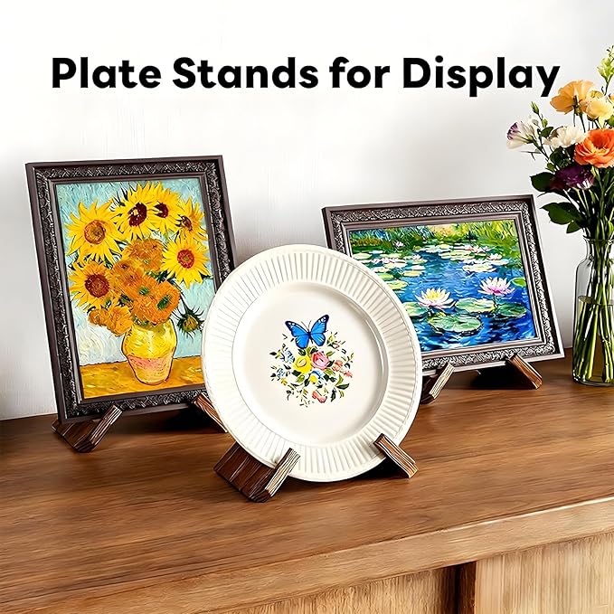 6.7in Wooden Plate Display Stands, Book, Picture and Bowl Display Stand, Display Stands for Heavy Duty Platters, Plate, Pottery, Rock, Dish, Easels, Vinyl Record Holders