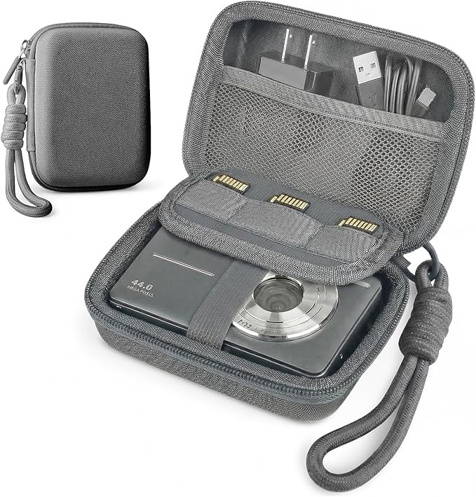 Digital Camera Case for CAMKORY/KODAK PIXPRO FZ45/FZ55/Canon IXUS 285 HS/AbergBest/Sony DSCW800/DSCW830 - Small Travel Compact Camera Holder with Mesh Pocket for SD Card & Accessories (Dark Gray)