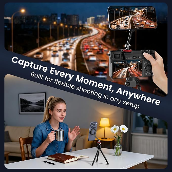 Itramax Magnetic Phone Tripod Mount,360° Rotatable Mag/safe Cold Shoe Tripod Phone Adapter Holder with 1/4" Threaded Hole for iPhone 17 Pro Max 16 15 Plus 14 13 12,Samsung,Canon Nikon Sony DSLR Camera