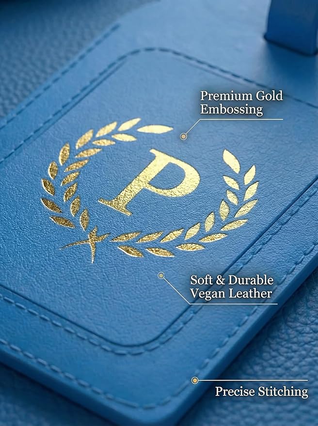 Luggage Tags for Suitcases 6 Pack PU Leather Travel Bag Tags with Privacy Cover & Stainless Steel Buckle, Vegan Leather Name ID Labels for Travel Bags, Cruise, Airline, Backpack, Baggage Identifier(P)