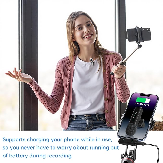 Wireless Lavalier Microphone for iPhone, Mini Mic with LED Display, Plug and Play, Noise Reduction, Phone Microphone for Video Recording, Podcast, YouTube, TikTok (Mic2)