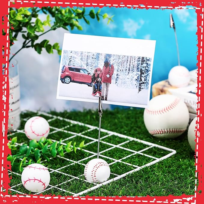 Jetec 12 Pcs Resin Sports Ball Base Memo Clips with Alligator Wire Table Number Card Place Holders Photo Stand for Office Menu Wedding Party Events Decoration(Baseball)