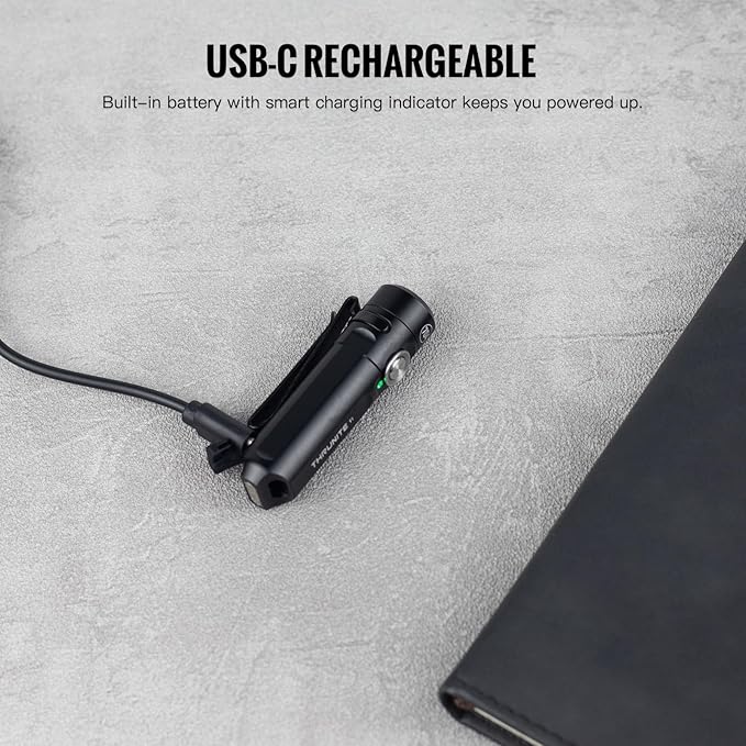 ThruNite Ti Keychain Flashlight, Customized Edition with 704 Tactical, 650 Lumens USB-C Rechargeable Compact Pocket Light with Magnetic Tailcap, for Camping, Everyday Carry (Black Cool White)