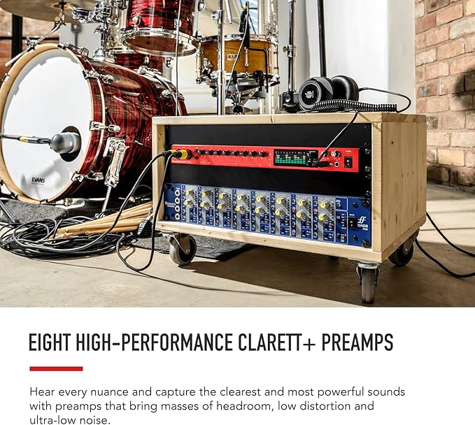 Focusrite Clarett+ 8Pre Studio-Grade 18-in/20-out Audio Interface for Established Producers —Eight High-Performance, Low-Noise, Low-Distortion Mic Preamps Capture Audio with Precise Clarity