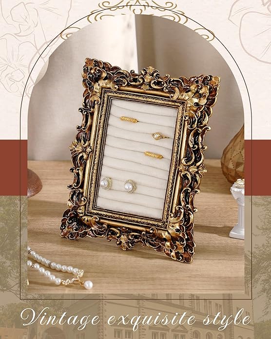Jewelry Display Stand Vintage Necklace Organizer Ring Holder Earring Tray Resin Jewelry Photography Props Frame with Velvet Backing for Gifts