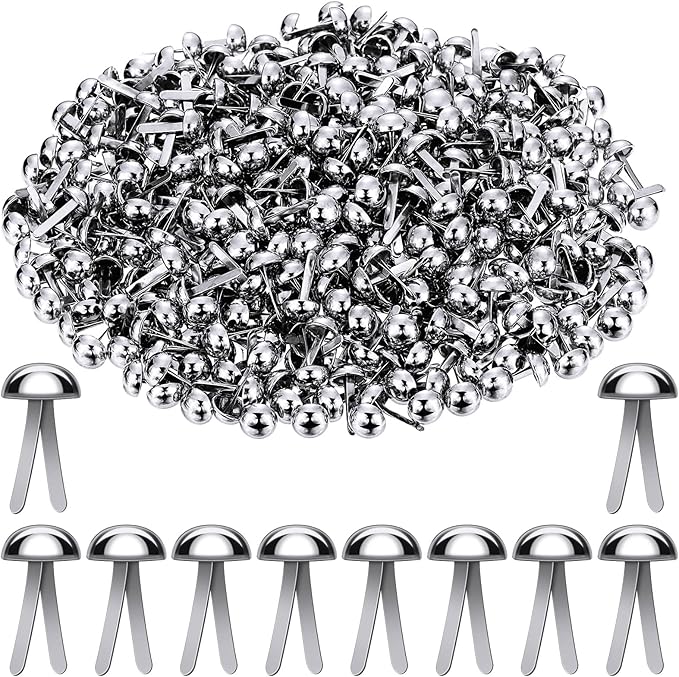 Hotop 500 Pcs Brads for Paper Crafts Metal Round Brass Paper Fasteners for Craft Art Crafting School DIY Supplies(0.24 x 0.47 Inch,Silver)