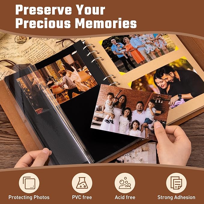 Travel Scrapbook Album Waterproof Large Photo Album with Writing Space 64 Pages Self Adhesive & 40 Journaling Pages DIY Memory Photo Book Photo Scrapbook Album Kit for Wedding Family Vacation