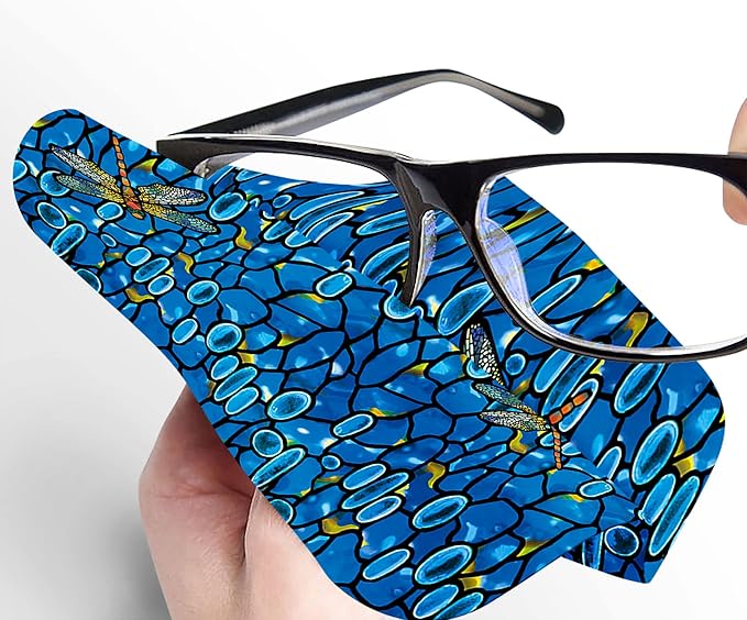 Quality Microfiber Lens Cleaning Cloth - 6”x6” - for Eyeglasses, Sunglasses, Phones, Screens, Blue-Light Glasses, Monitors - Fine Art Design - Tiffany Dragonfly