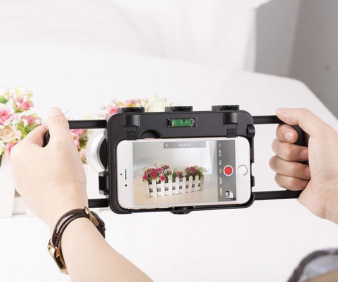 MegaMount Multimedia Rig Case Video stabilizer for Apple iPhone 8 and 7. Easily Attach Lenses, Lights, Microphones. Great for Video Recording. Mounts on Tripods and Monopods