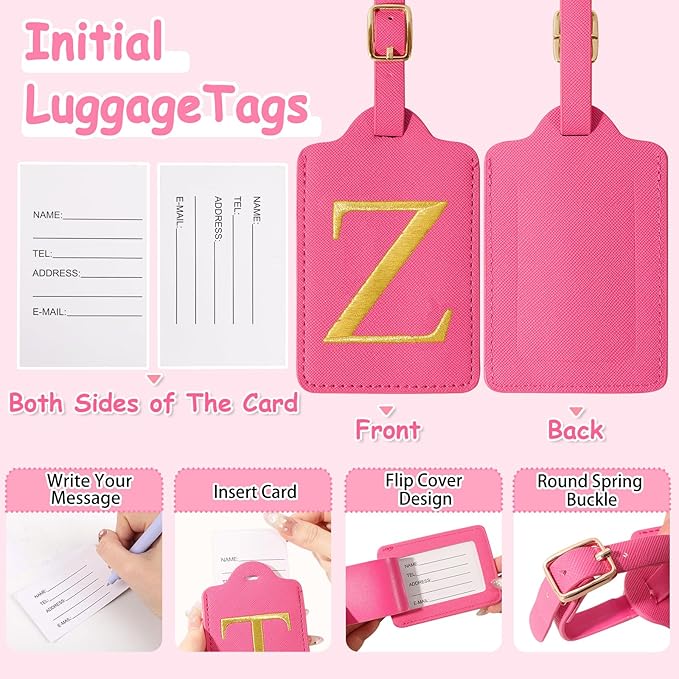 Personalized Initial Letter Luggage Tags for Suitcases,Suitcase Identifier Baggage Tag,Cute Travel Luggage Tags,Best Gift Wedding Birthday for Couples Honeymoon Friend Family Vacation(Rosered Z)