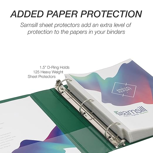 Samsill Durable 1.5 inch 3 Ring Binder, Made in USA, D Ring Binder, FSC 100% Recycled Chipboard, Green, 4 Pack