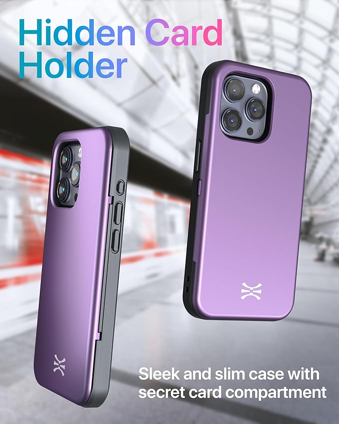 TORU for iPhone 15 Pro Wallet Case with Card Holder, Hidden ID Credit Card Slot Flip Kickstand, Slim Fit Shockproof Heavy Duty Phone Cover with Strap - Purple